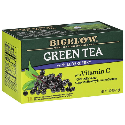 Bigelow Tee Grüner Tee mit Holunderbeere und Vitamin C, koffeinhaltig, 18 Teebeutel (Packung mit 1)