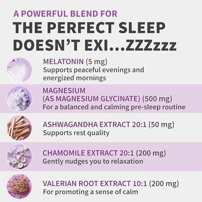 12-in-1 Melatonin Schlafkapseln - Natürliche Schlafhilfe für Erwachsene mit Melatonin 5mg und Magnesiumglycinat 500mg, Schlafmittel mit Ashwagandha, L-Theanin, Baldrianwurzel, GABA, 5-HTP (90 Kapseln, Packung mit 1)