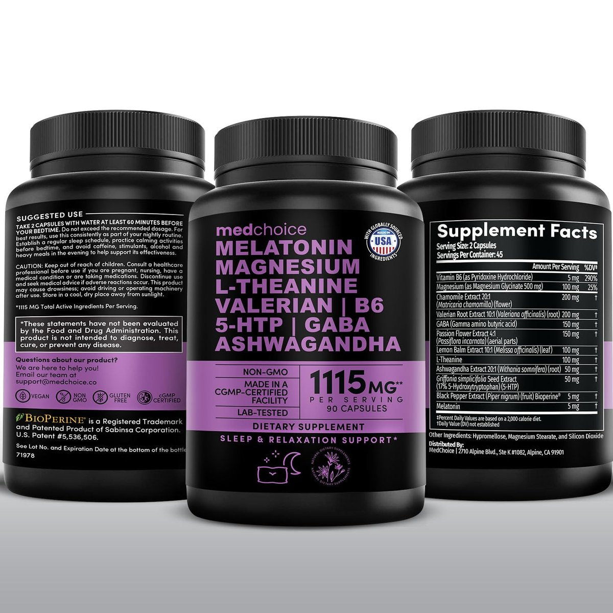 12-in-1 Melatonin Schlafkapseln - Natürliche Schlafhilfe für Erwachsene mit Melatonin 5mg und Magnesiumglycinat 500mg, Schlafmittel mit Ashwagandha, L-Theanin, Baldrianwurzel, GABA, 5-HTP (90 Kapseln, Packung mit 1)