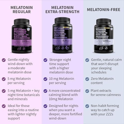 12-in-1 Melatonin Schlafkapseln - Natürliche Schlafhilfe für Erwachsene mit Melatonin 5mg und Magnesiumglycinat 500mg, Schlafmittel mit Ashwagandha, L-Theanin, Baldrianwurzel, GABA, 5-HTP (90 Kapseln, Packung mit 1)
