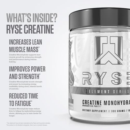 RYSE Creatin-Monohydrat-Pulver – geschmacksneutral – unterstützt Männer & Frauen beim Muskelaufbau, Kraft, Leistung und Ausdauer – hilft Müdigkeit zu reduzieren und die Erholung zu verbessern – 60 Portionen