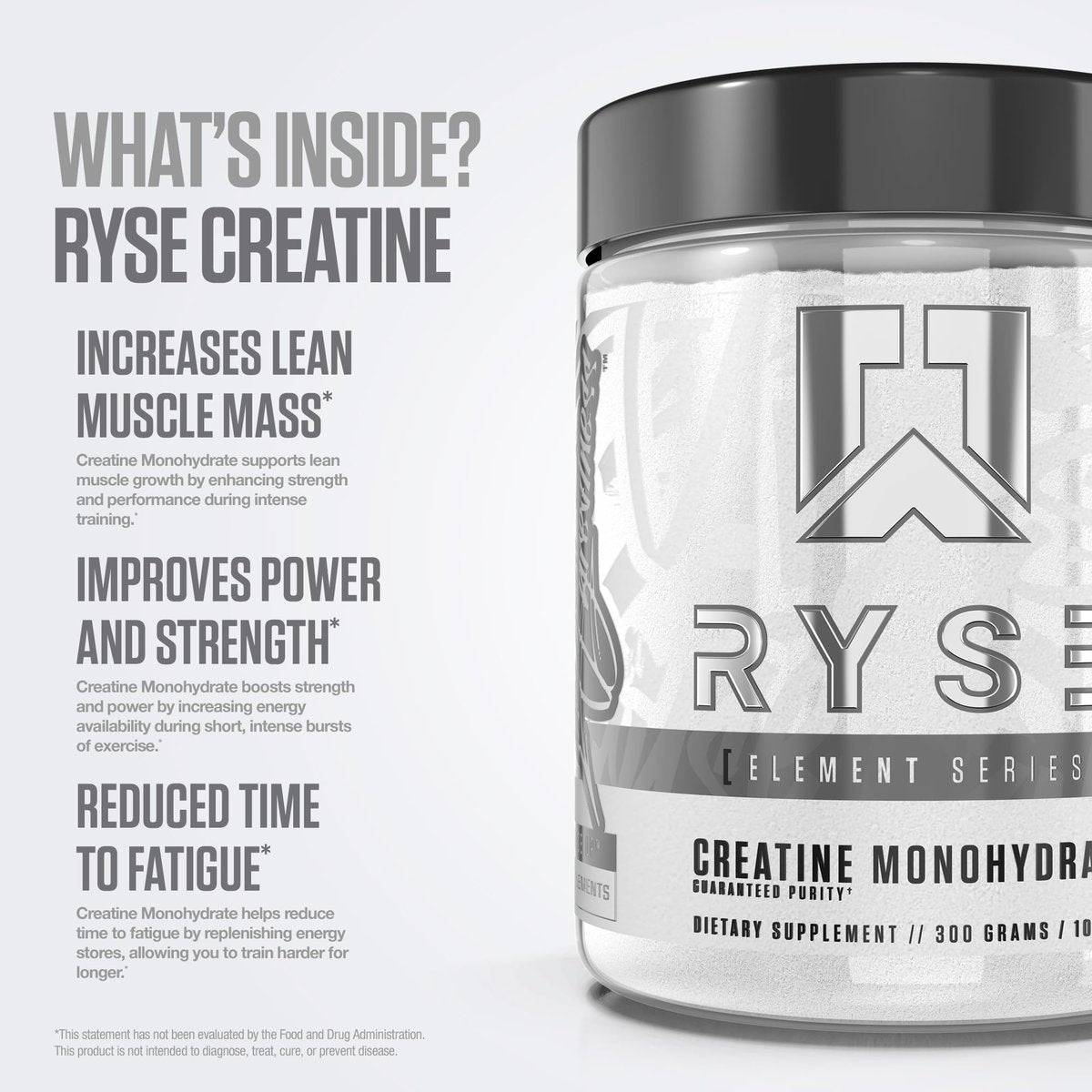 RYSE Creatin-Monohydrat-Pulver – geschmacksneutral – unterstützt Männer & Frauen beim Muskelaufbau, Kraft, Leistung und Ausdauer – hilft Müdigkeit zu reduzieren und die Erholung zu verbessern – 60 Portionen