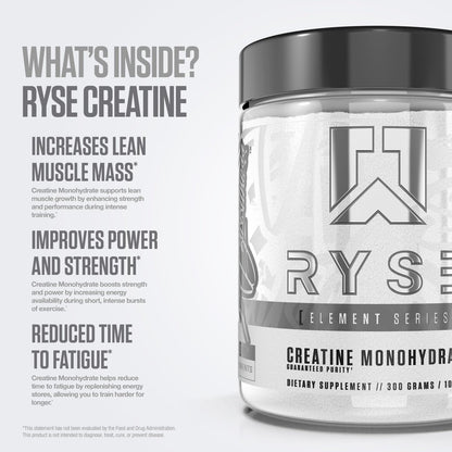 RYSE Creatin-Monohydrat-Pulver – geschmacksneutral – unterstützt Männer & Frauen beim Muskelaufbau, Kraft, Leistung und Ausdauer – hilft Müdigkeit zu reduzieren und die Erholung zu verbessern – 60 Portionen