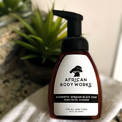 African Body Works Authentic African Black Soap Foam Facial Cleanser - Natürlicher Gesichtsreiniger für Aknebehandlung und Entfernung von dunklen Flecken - 250 ml