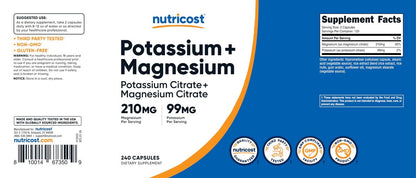 Nutricost Kalium (99 mg) & Magnesium (210 mg) Citrate, 240 Kapseln - Non-GMO, Glutenfrei