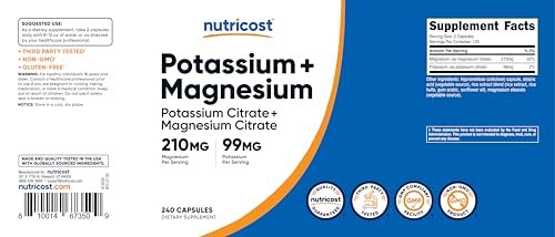 Nutricost Kalium (99 mg) & Magnesium (210 mg) Citrate, 240 Kapseln - Non-GMO, Glutenfrei