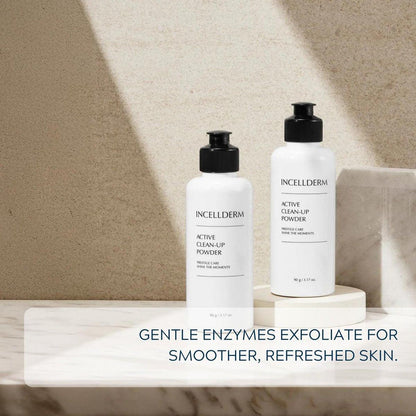 INCELLDERM Active Clean-Up Powder 90g (3,17 oz) – Wasseraktiviertes Reinigungspulver mit Papain-Enzymen, sanfte Peeling- und Hautbarriere-Unterstützung, pflanzliche Formel