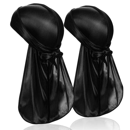 DACKRITO 2er-Pack Seidige Durag für Männer und Frauen, Premium Satin Doo Rag Kopfwickel mit langem Schwanz für 360 Waves