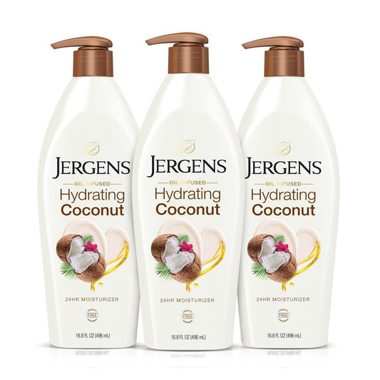 Jergens Hydrating Coconut Body Lotion – Hand- und Körperfeuchtigkeitscreme mit Kokosöl, 16,8 oz (3er-Pack)