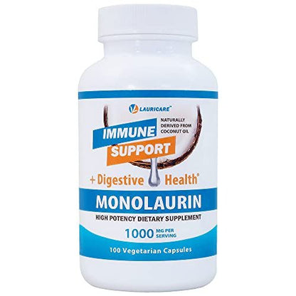 Lauricare Monolaurin Kapseln – Immununterstützung & Darmgesundheit – 1000 mg pro Portion – 100 Kapseln