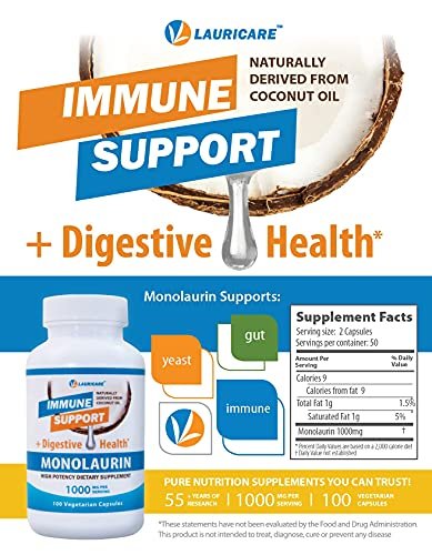 Lauricare Monolaurin Kapseln – Immununterstützung & Darmgesundheit – 1000 mg pro Portion – 100 Kapseln