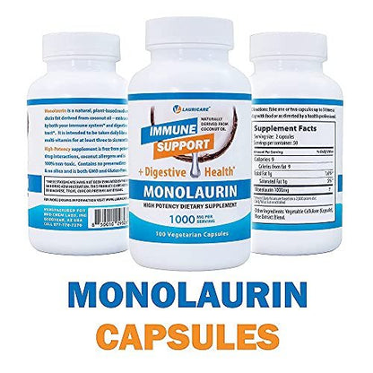 Lauricare Monolaurin Kapseln – Immununterstützung & Darmgesundheit – 1000 mg pro Portion – 100 Kapseln