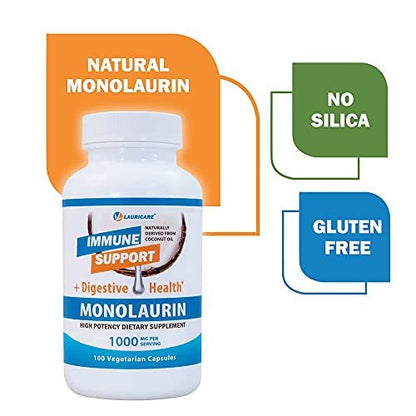 Lauricare Monolaurin Kapseln – Immununterstützung & Darmgesundheit – 1000 mg pro Portion – 100 Kapseln