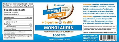 Lauricare Monolaurin Kapseln – Immununterstützung & Darmgesundheit – 1000 mg pro Portion – 100 Kapseln