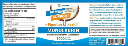 Lauricare Monolaurin Kapseln – Immununterstützung & Darmgesundheit – 1000 mg pro Portion – 100 Kapseln