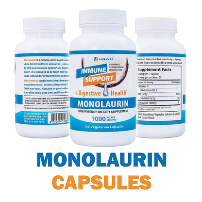 Lauricare Monolaurin Kapseln – Immununterstützung & Darmgesundheit – 1000 mg pro Portion – 100 Kapseln