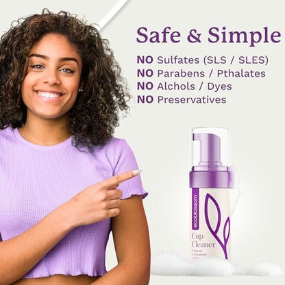 EcoBlossom Menstruationstassen-Reiniger - Ungedufteter Schaumreiniger für Silikon-Menstruationstassen und -scheiben - Organische Inhaltsstoffe, pH-ausgeglichen, 100 ml