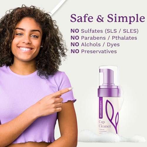 EcoBlossom Menstruationstassen-Reiniger - Ungedufteter Schaumreiniger für Silikon-Menstruationstassen und -scheiben - Organische Inhaltsstoffe, pH-ausgeglichen, 100 ml