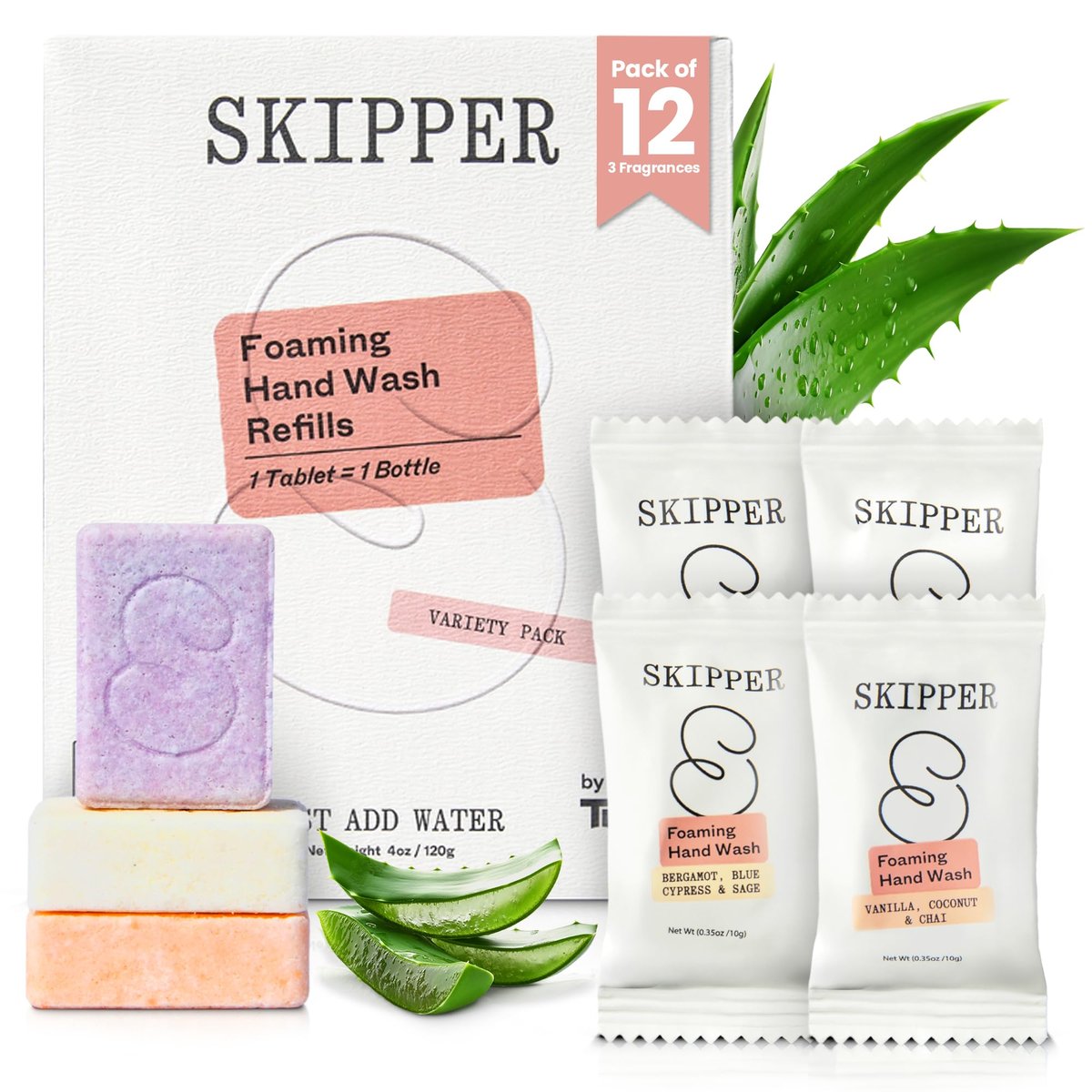 Tirtyl Skipper Schaumseife Nachfülltabletten - 12er Pack - 96 fl oz Gesamt (12x 8 fl oz) - Umbenannt - Kompostierbare Verpackung - Duftmischung
