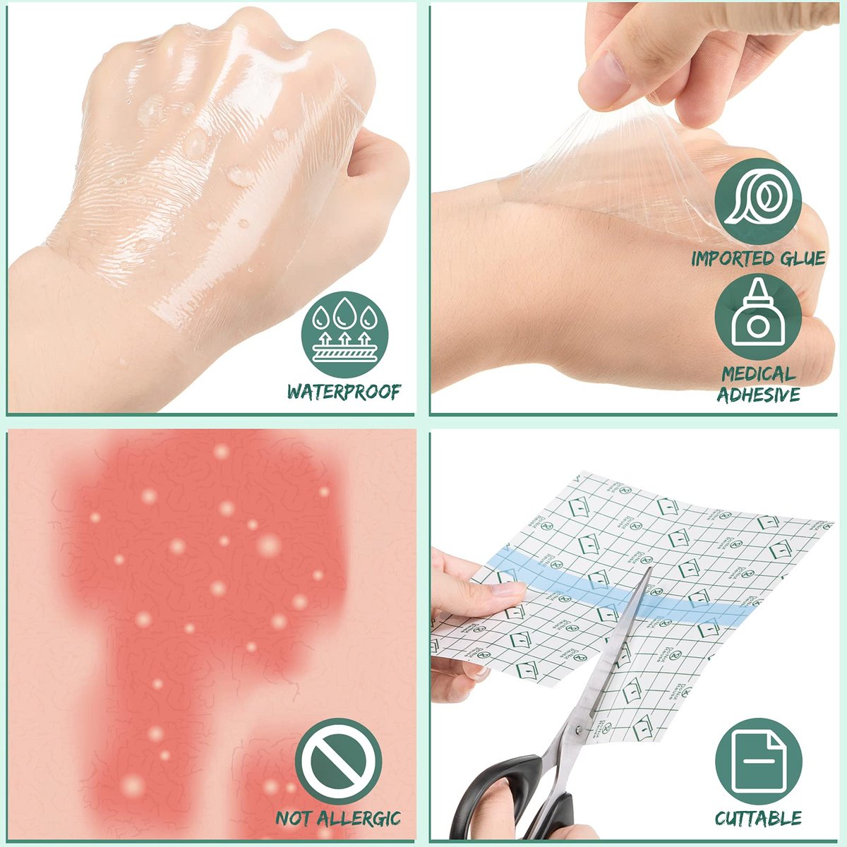 BBTO 100 Stück Transparente Stretch-Klebebandagen, wasserdichte klare Pflasterabdeckungen, Schutzfolie für Dusche (3,4,6,8 Zoll)