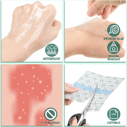 BBTO 100 Stück Transparente Stretch-Klebebandagen, wasserdichte klare Pflasterabdeckungen, Schutzfolie für Dusche (3,4,6,8 Zoll)