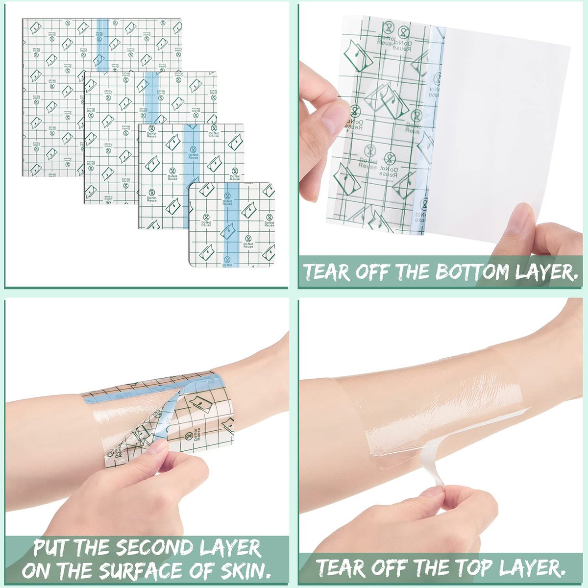 BBTO 100 Stück Transparente Stretch-Klebebandagen, wasserdichte klare Pflasterabdeckungen, Schutzfolie für Dusche (3,4,6,8 Zoll)