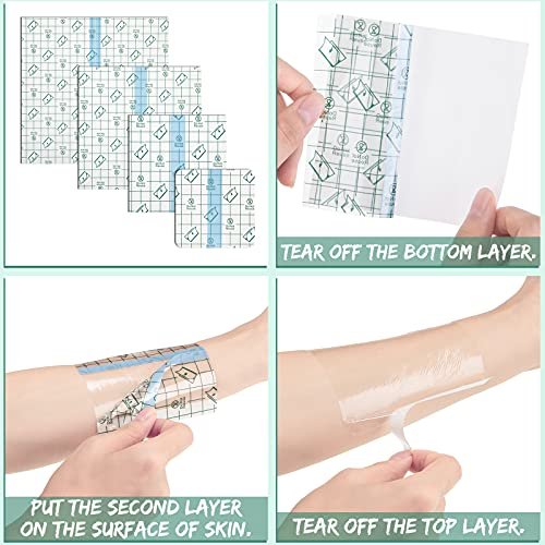 BBTO 100 Stück Transparente Stretch-Klebebandagen, wasserdichte klare Pflasterabdeckungen, Schutzfolie für Dusche (3,4,6,8 Zoll)