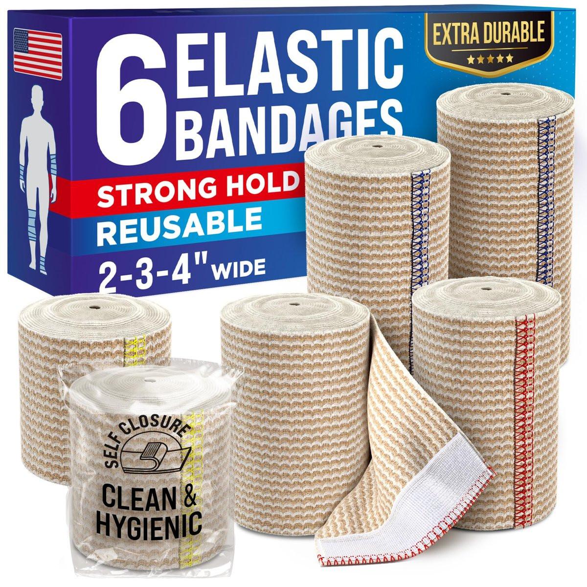 Hochleistungs-Elastikbandage Wickel - 6er Pack (2x2in, 2x3in, 2x4in) - Selbstschließende Kompressionsbandage für Bein, Knöchel, Handgelenk und Knie - für Erste-Hilfe-Set und nach der Operation