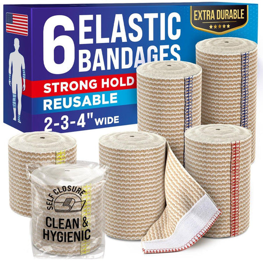 Hochleistungs-Elastikbandage Wickel - 6er Pack (2x2in, 2x3in, 2x4in) - Selbstschließende Kompressionsbandage für Bein, Knöchel, Handgelenk und Knie - für Erste-Hilfe-Set und nach der Operation