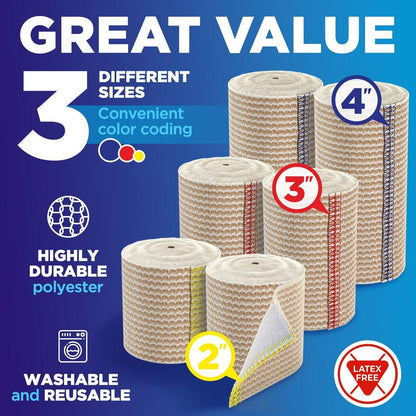 Hochleistungs-Elastikbandage Wickel - 6er Pack (2x2in, 2x3in, 2x4in) - Selbstschließende Kompressionsbandage für Bein, Knöchel, Handgelenk und Knie - für Erste-Hilfe-Set und nach der Operation