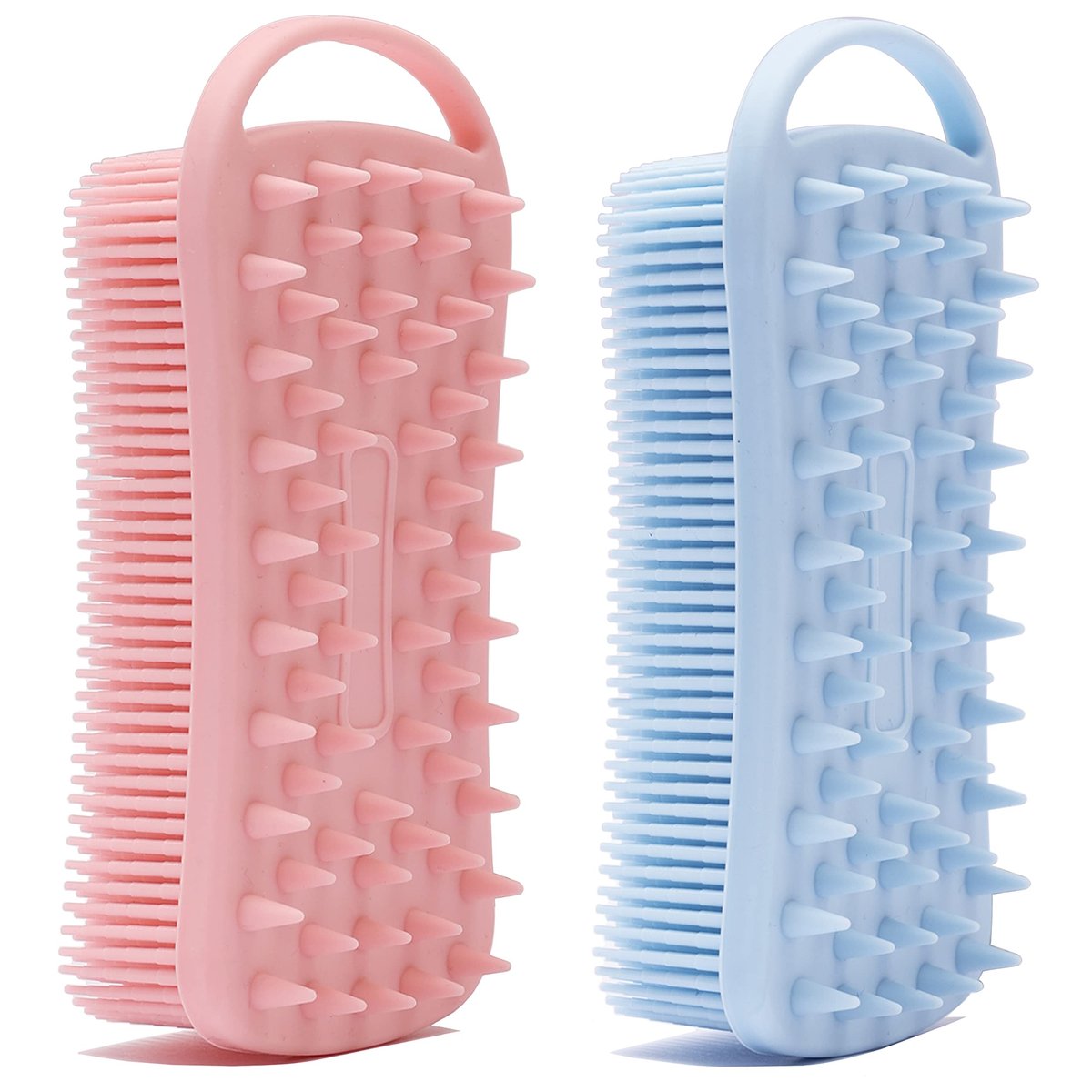 2er-Set Silikon Peeling Körperbürste, 2-in-1 Silikon Duschbürste, weicher Silikon-Luffa für empfindliche Haut, Duschkopfhautmassagegerät, leicht zu reinigen, schäumt gut (Pink & Blau)