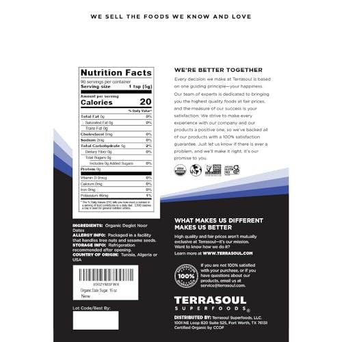 Terrasoul Superfoods Bio Dattelzucker, 454 g - Niedriger glykämischer Index | Unraffiniert | Spurenmineralien