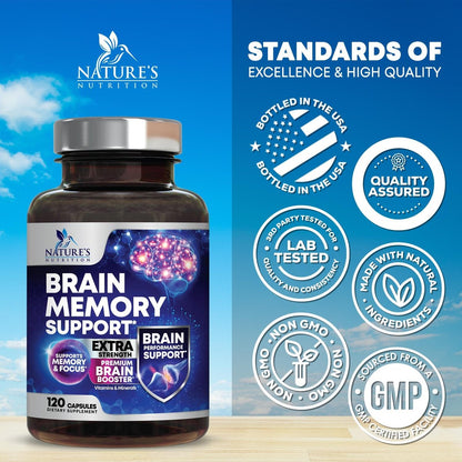 3X Gehirn Booster Kapseln – Nootropika für Konzentration, Klarheit und Fokus – Gedächtnis & kognitive Vitamine mit Bacopa, Phosphatidylserin & DMAE – 120 Kapseln