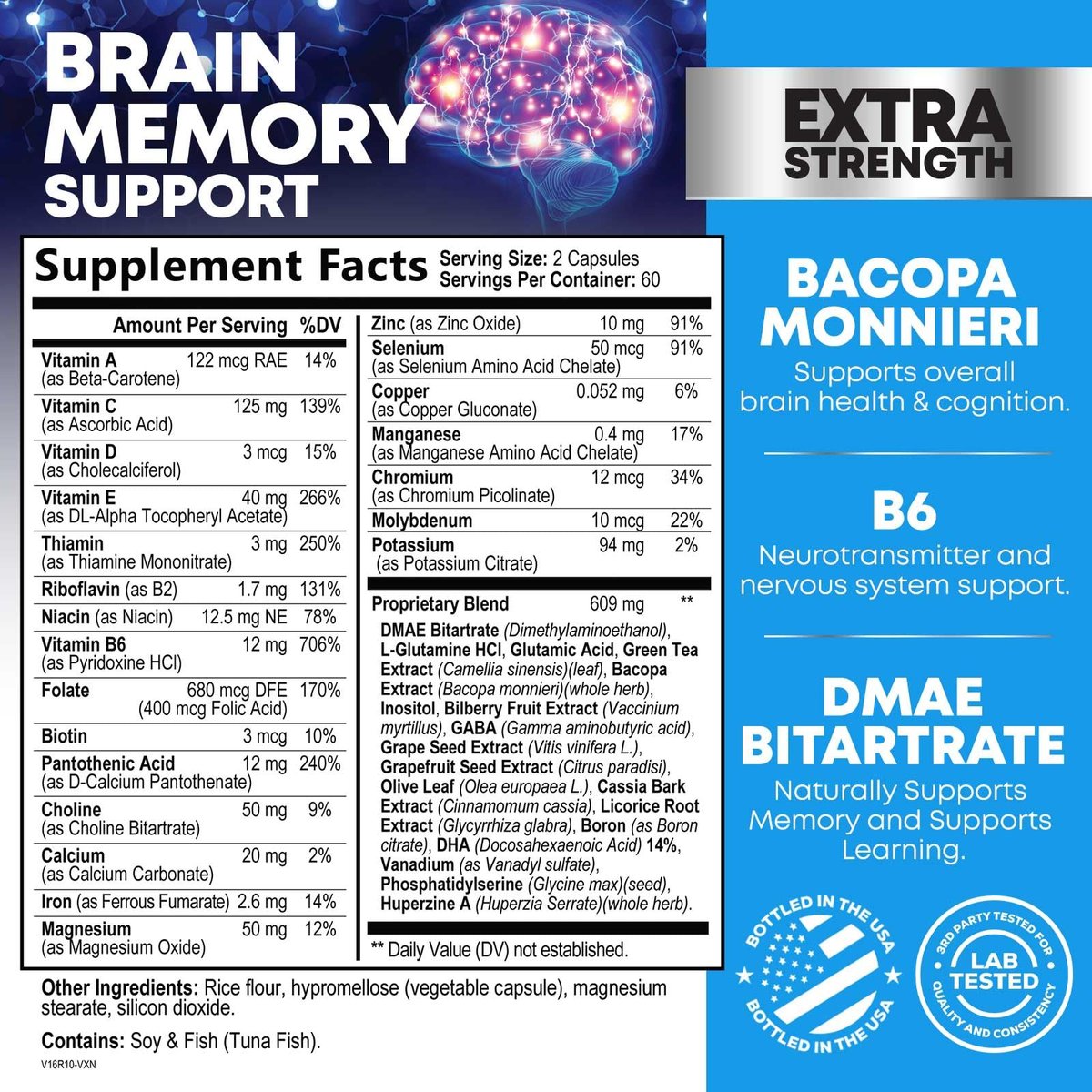 3X Gehirn Booster Kapseln – Nootropika für Konzentration, Klarheit und Fokus – Gedächtnis & kognitive Vitamine mit Bacopa, Phosphatidylserin & DMAE – 120 Kapseln