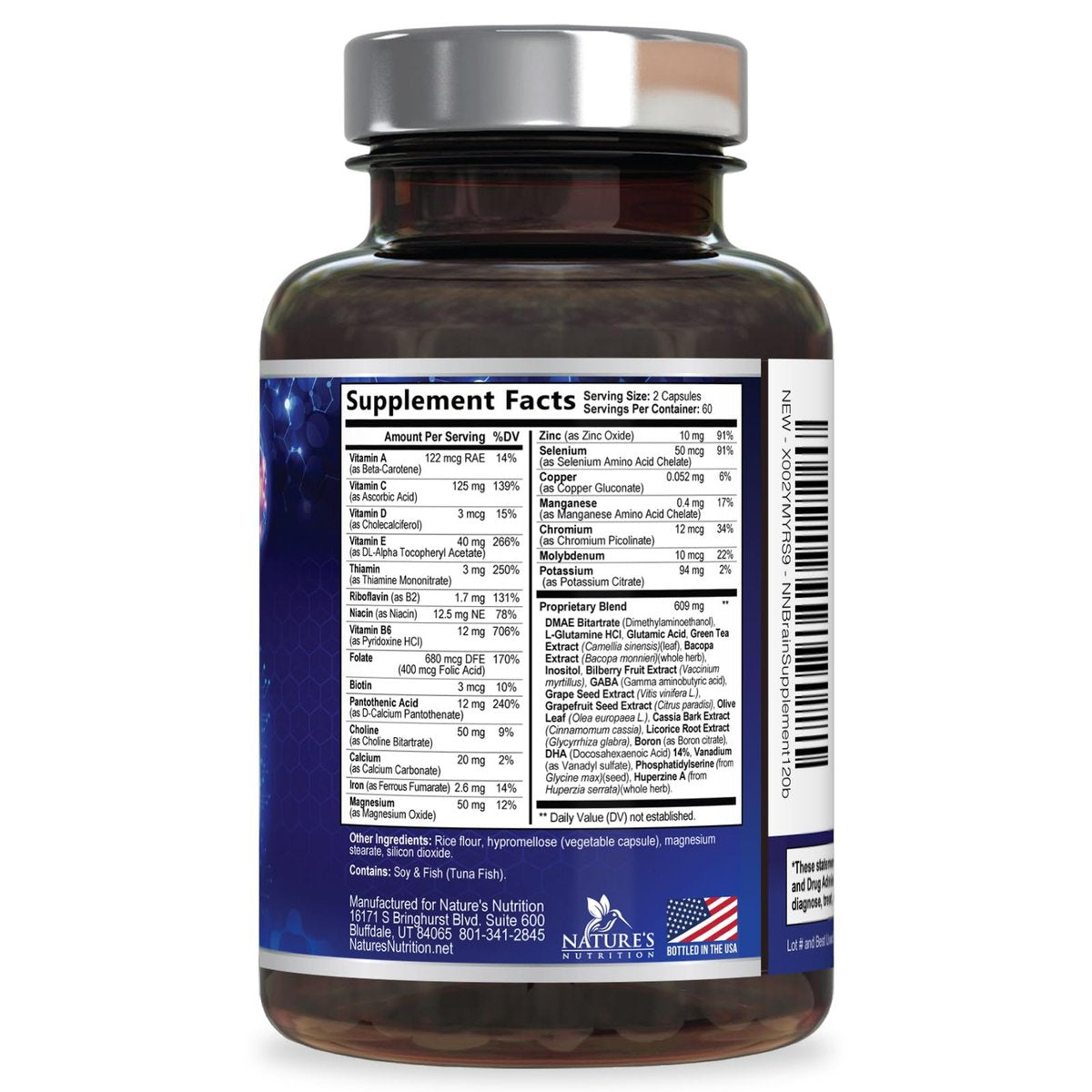 3X Gehirn Booster Kapseln – Nootropika für Konzentration, Klarheit und Fokus – Gedächtnis & kognitive Vitamine mit Bacopa, Phosphatidylserin & DMAE – 120 Kapseln