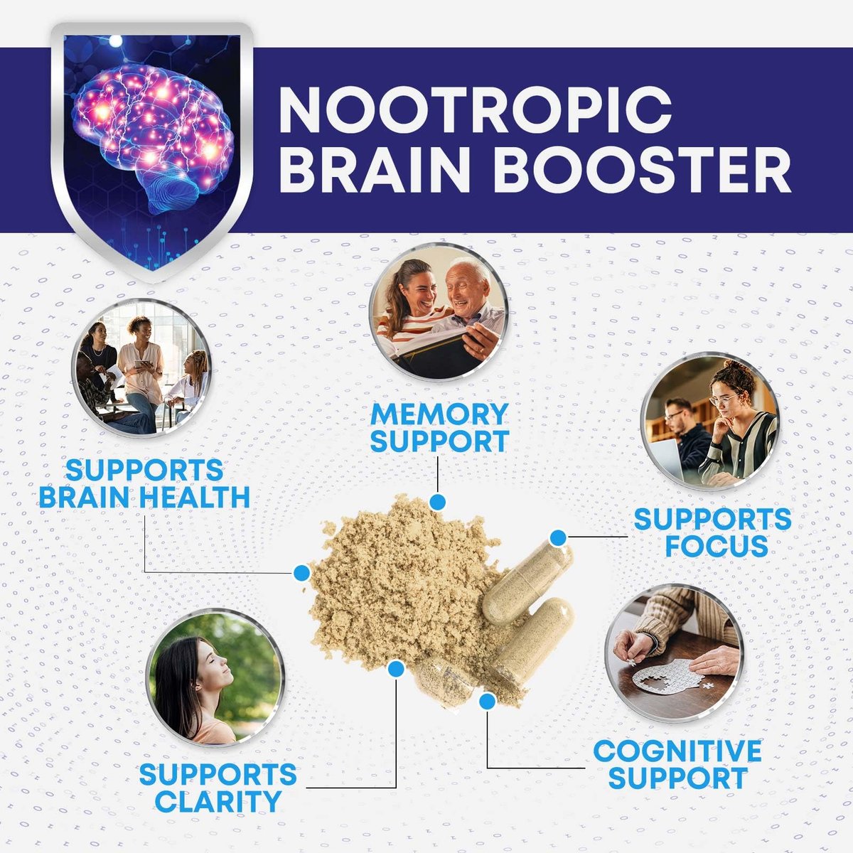3X Gehirn Booster – Gedächtnis & Konzentration Kapseln mit Bacopa, Phosphatidylserin & DMAE – Nootropikum für Fokus & Klarheit – 60 Kapseln