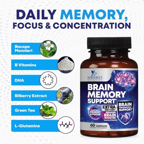 3X Gehirn Booster – Gedächtnis & Konzentration Kapseln mit Bacopa, Phosphatidylserin & DMAE – Nootropikum für Fokus & Klarheit – 60 Kapseln