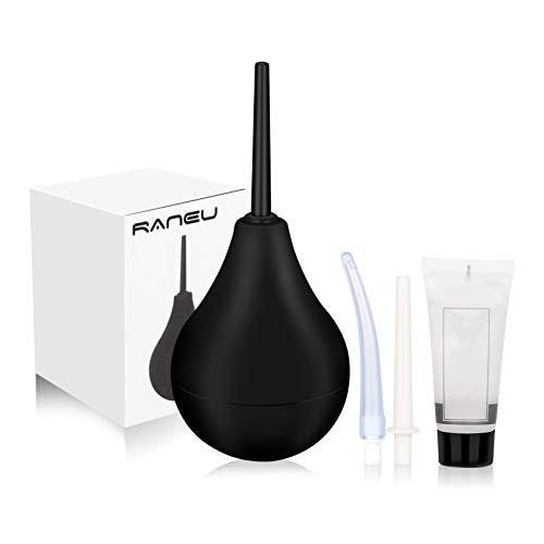RANEU Einlaufbirne Analdusche Einlaufset für Frauen und Männer mit 3 Düsen (5-teiliges Set) – Silikon, Schwarz