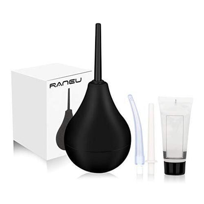RANEU Einlaufbirne Analdusche Einlaufset für Frauen und Männer mit 3 Düsen (5-teiliges Set) – Silikon, Schwarz