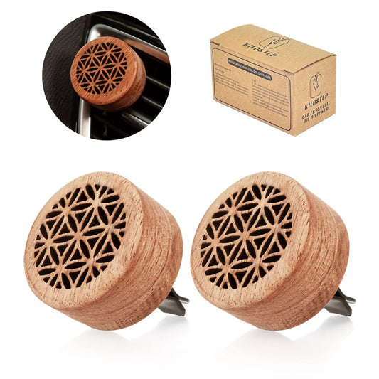 KILOSTEP Auto-Duftdiffuser aus Holz – 2 Stück Aromatherapie Diffuser mit Lüftungsklammer
