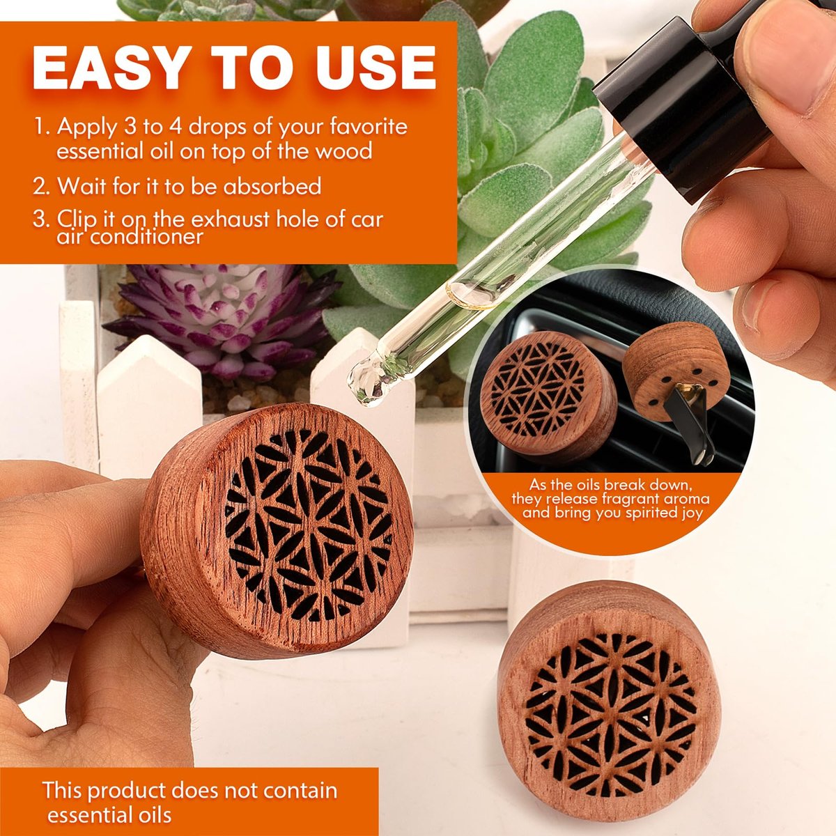 KILOSTEP Auto-Duftdiffuser aus Holz – 2 Stück Aromatherapie Diffuser mit Lüftungsklammer