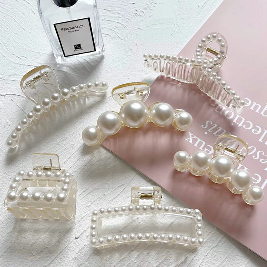 6 Stück Perlen-Haarspangen für Frauen, Große Krallen-Clips für dünnes und dickes Haar, Weiße Haar-Krallen-Clips als Hochzeitsgeschenk, Rutschfeste Haar-Accessoires für Damen und Mädchen