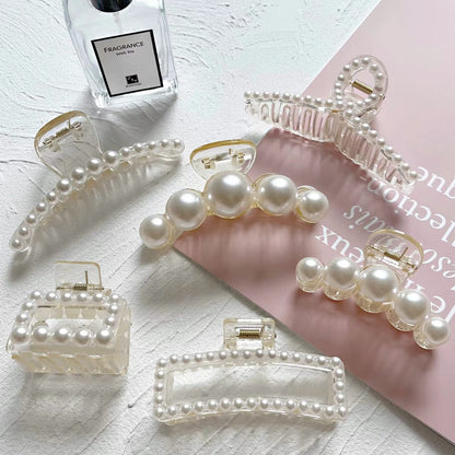 6 Stück Perlen-Haarspangen für Frauen, Große Krallen-Clips für dünnes und dickes Haar, Weiße Haar-Krallen-Clips als Hochzeitsgeschenk, Rutschfeste Haar-Accessoires für Damen und Mädchen