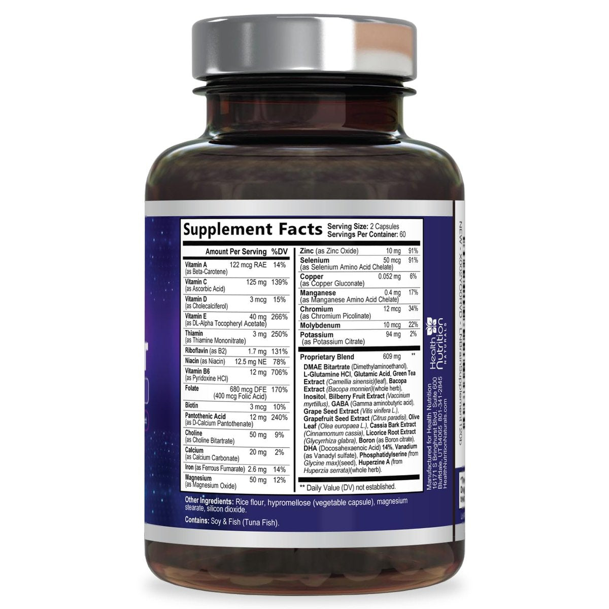 Gehirn Gedächtnis Ergänzung - 3X Stärke Nootropika für Konzentration, Klarheit & Fokus Unterstützung - Gehirngesundheit kognitive Vitamine mit Bacopa, Phosphatidylserin & DMAE, Gehirn Booster, 120 Kapseln