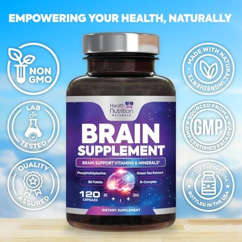 Gehirn Gedächtnis Ergänzung - 3X Stärke Nootropika für Konzentration, Klarheit & Fokus Unterstützung - Gehirngesundheit kognitive Vitamine mit Bacopa, Phosphatidylserin & DMAE, Gehirn Booster, 120 Kapseln