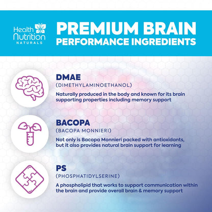 Gehirn Gedächtnis Ergänzung - 3X Stärke Nootropika für Konzentration, Klarheit & Fokus Unterstützung - Gehirngesundheit kognitive Vitamine mit Bacopa, Phosphatidylserin & DMAE, Gehirn Booster, 120 Kapseln