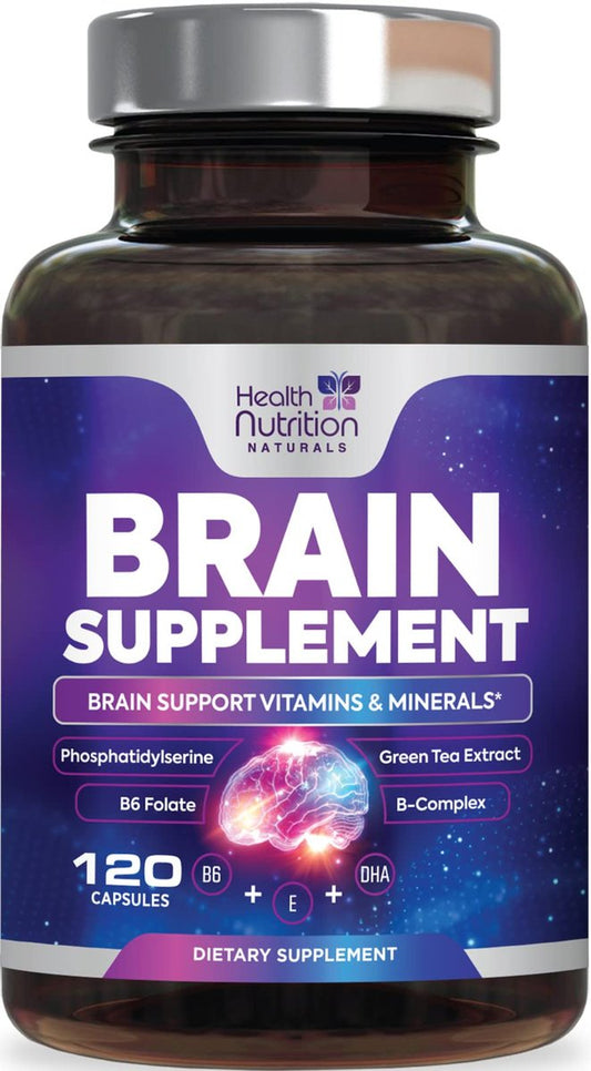 Gehirn Gedächtnis Ergänzung - 3X Stärke Nootropika für Konzentration, Klarheit & Fokus Unterstützung - Gehirngesundheit kognitive Vitamine mit Bacopa, Phosphatidylserin & DMAE, Gehirn Booster, 120 Kapseln
