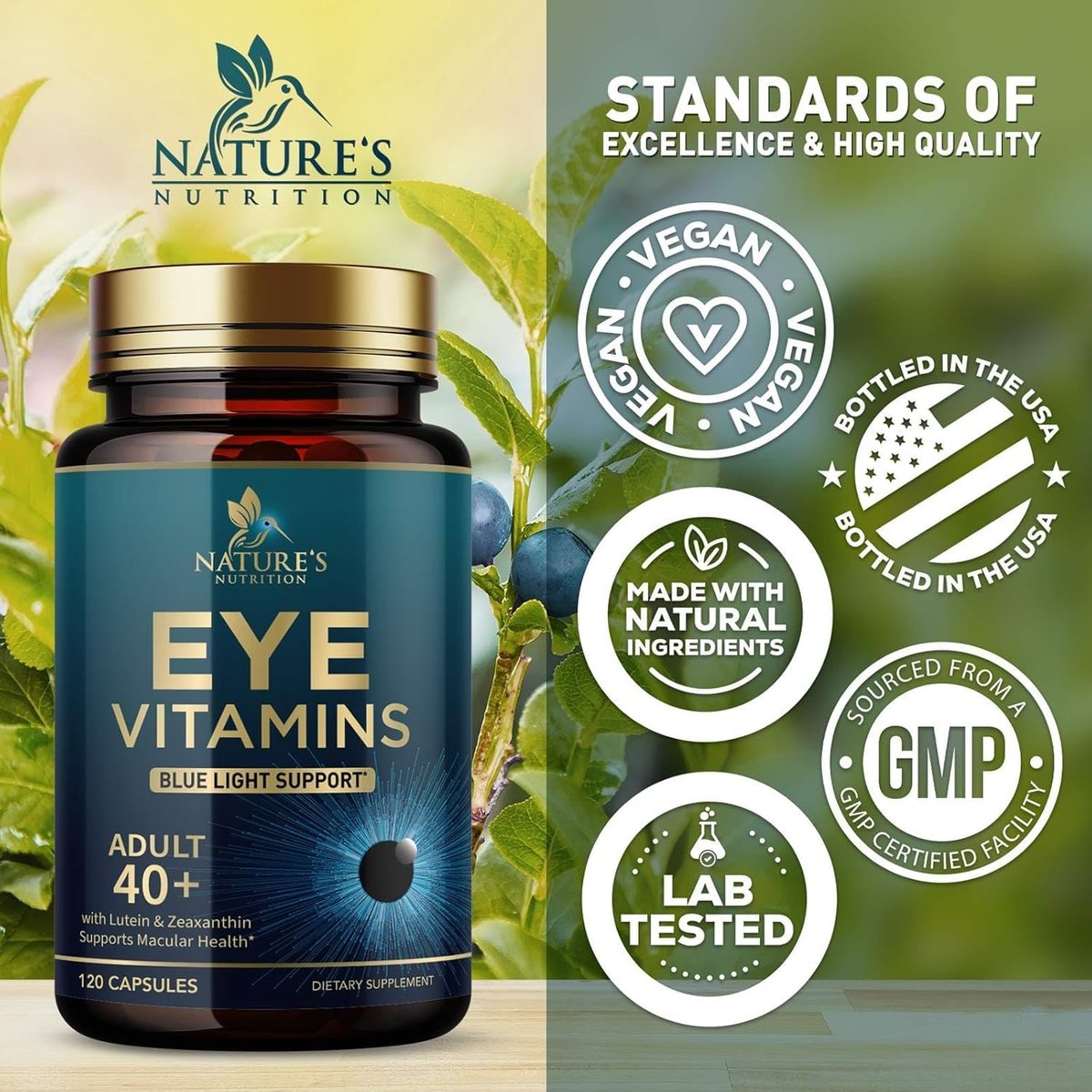 Augenvitamin 3-fach Stärke – Lutein & Zeaxanthin für Sehkraft, Makulagesundheit & trockene Augen – mit Zink, Vitamin C, E & Mineralien – 120 Kapseln