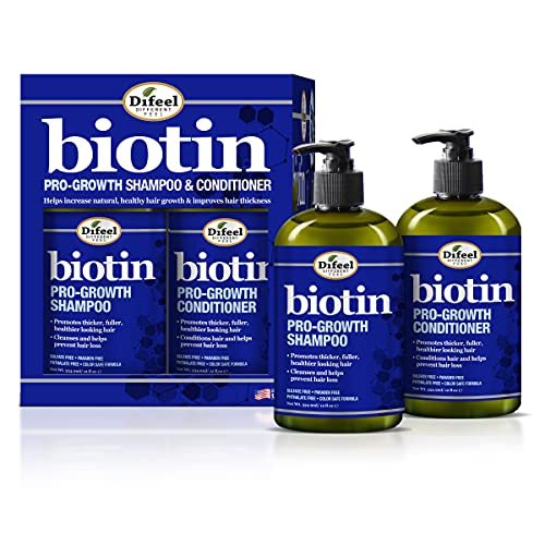 Difeel Pro-Growth Biotin Shampoo & Conditioner Set – 2-teiliges Geschenkset für dünner werdendes Haar & Haarausfall, parabenfrei, 2x 355 ml