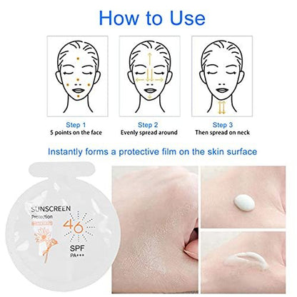 Gegong Sonnencreme SPF46 PA+++, 20er-Pack Feuchtigkeitsspendender Sonnenschutz, 3ml Gesichts- und Körpersonnenmilch, Wasserbeständig für Sport & Alltag